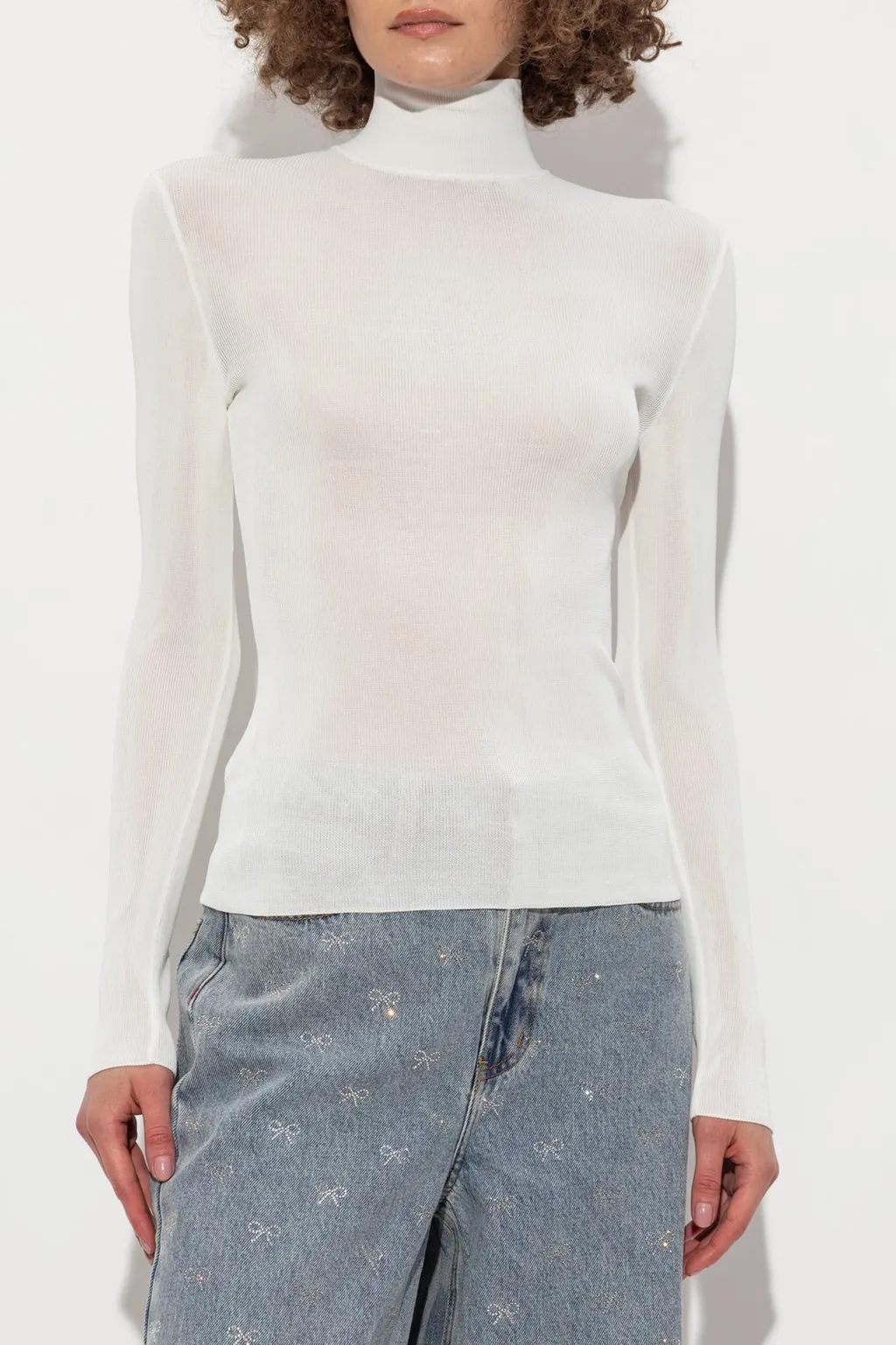 Self Portrait Turtleneck Semi-Sheer Top