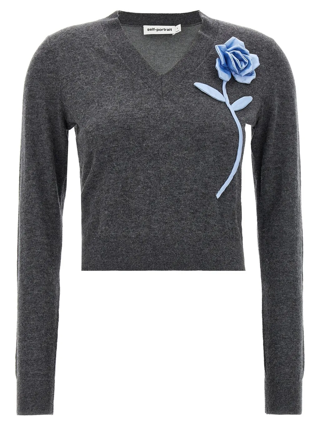 Self-Portrait 3D Floral V-Neck Jumper