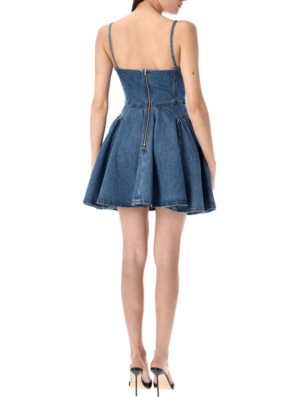 Self-Portrait Lightweight Denim Flared Mini Dress