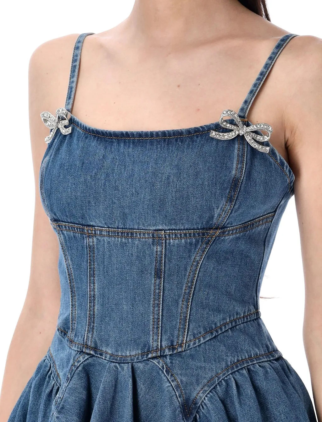 Self-Portrait Lightweight Denim Flared Mini Dress