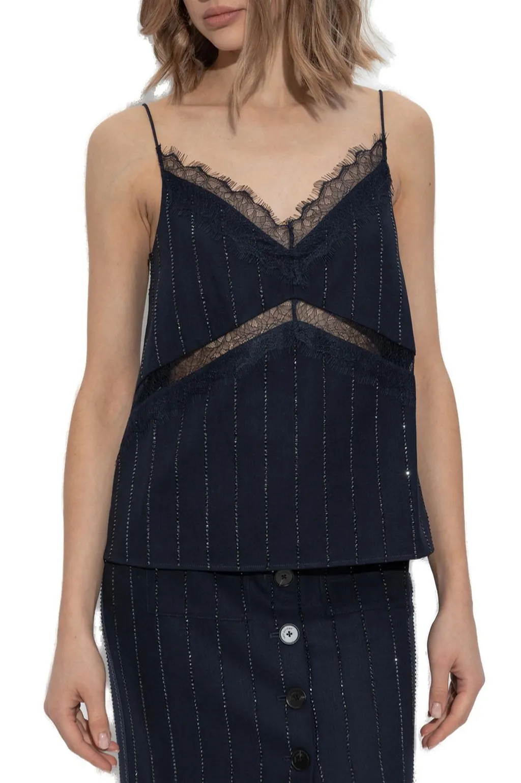 Self-Portrait Rhinestone Embellished Pinstriped Top