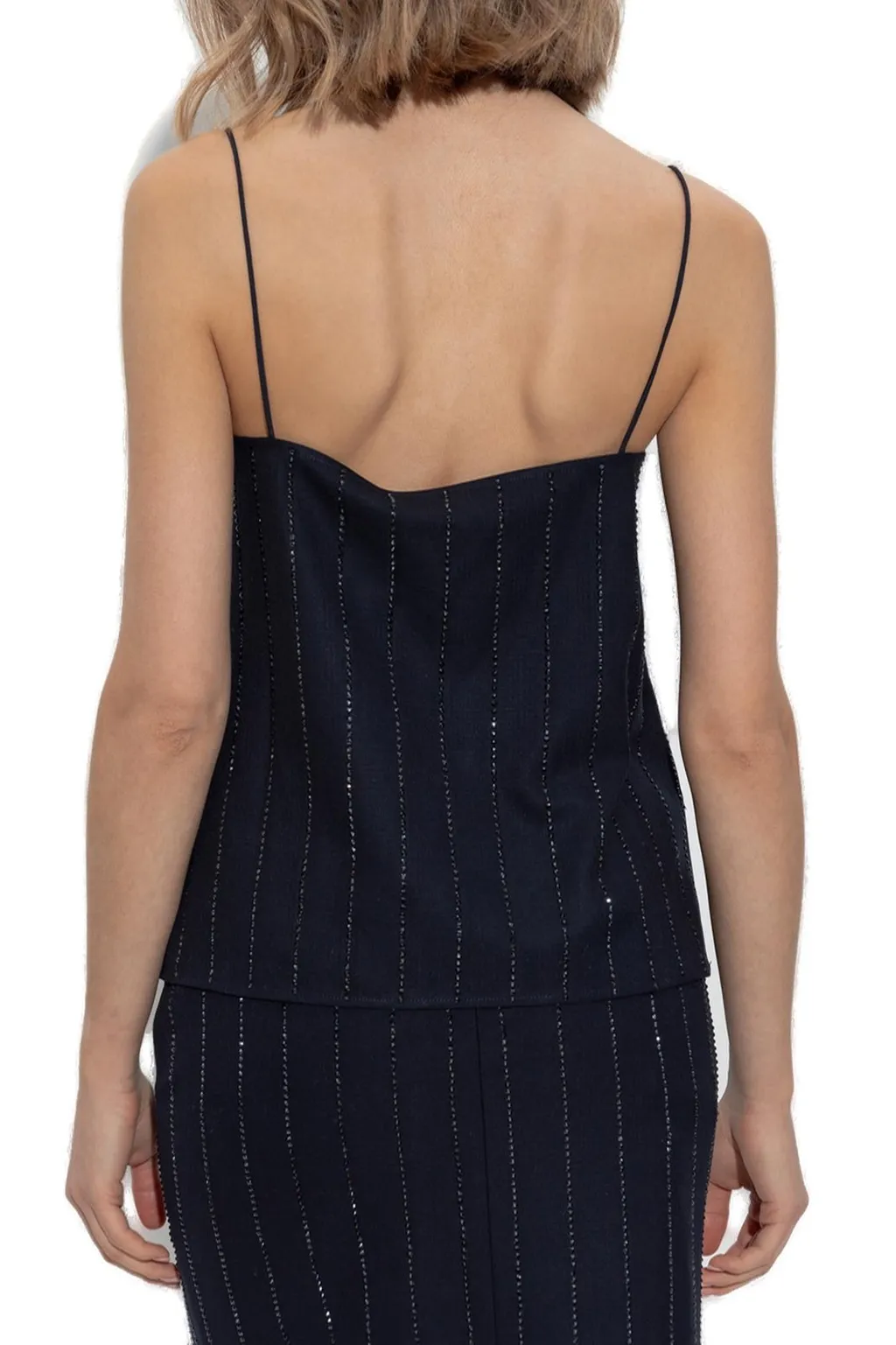 Self-Portrait Rhinestone Embellished Pinstriped Top