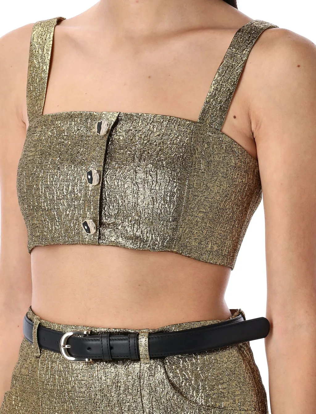 Self-Portrait Metallic Jacquard Crop Top