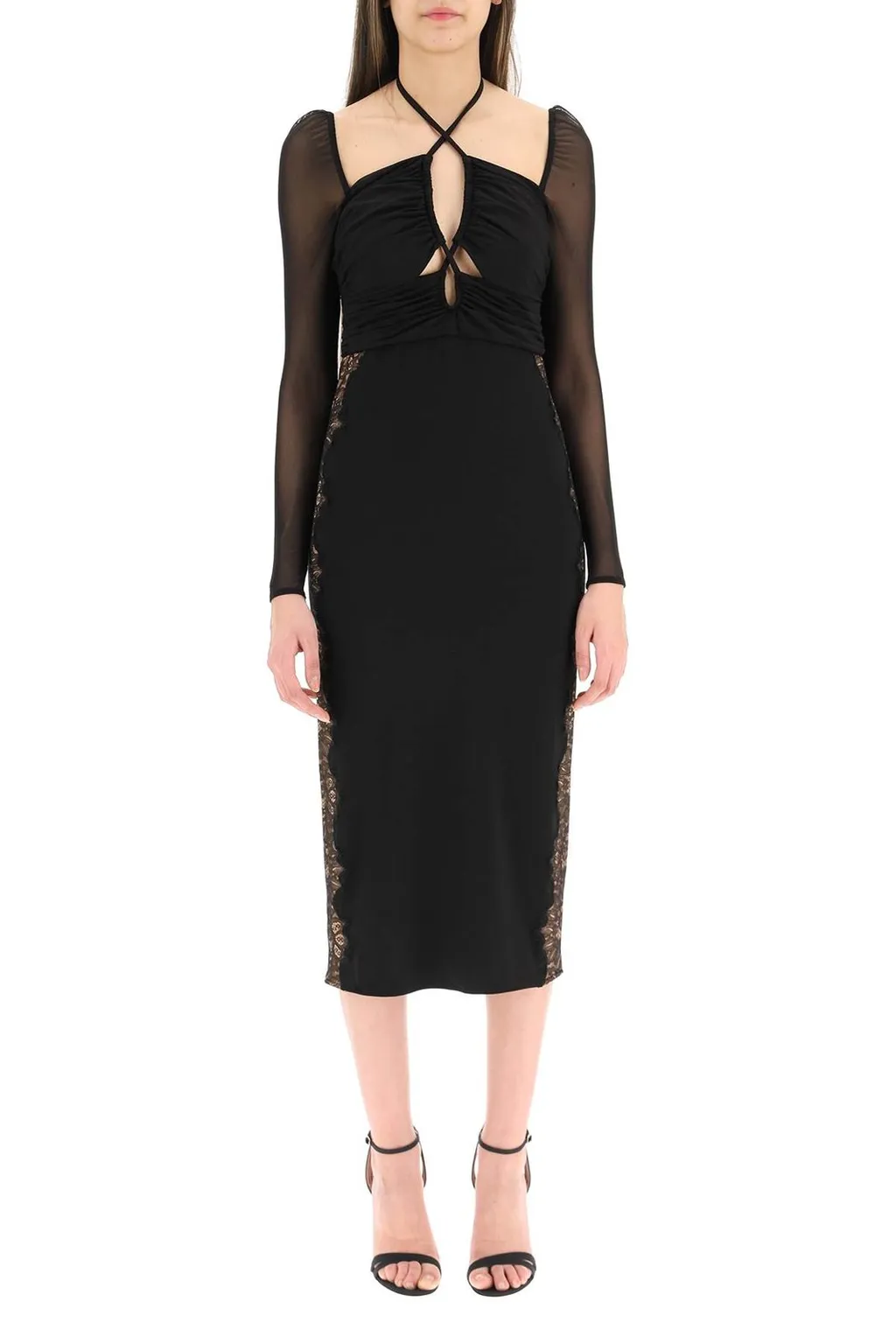 Self-Portrait Floral Lace-Trim Cut Out Detailed Midi Dress