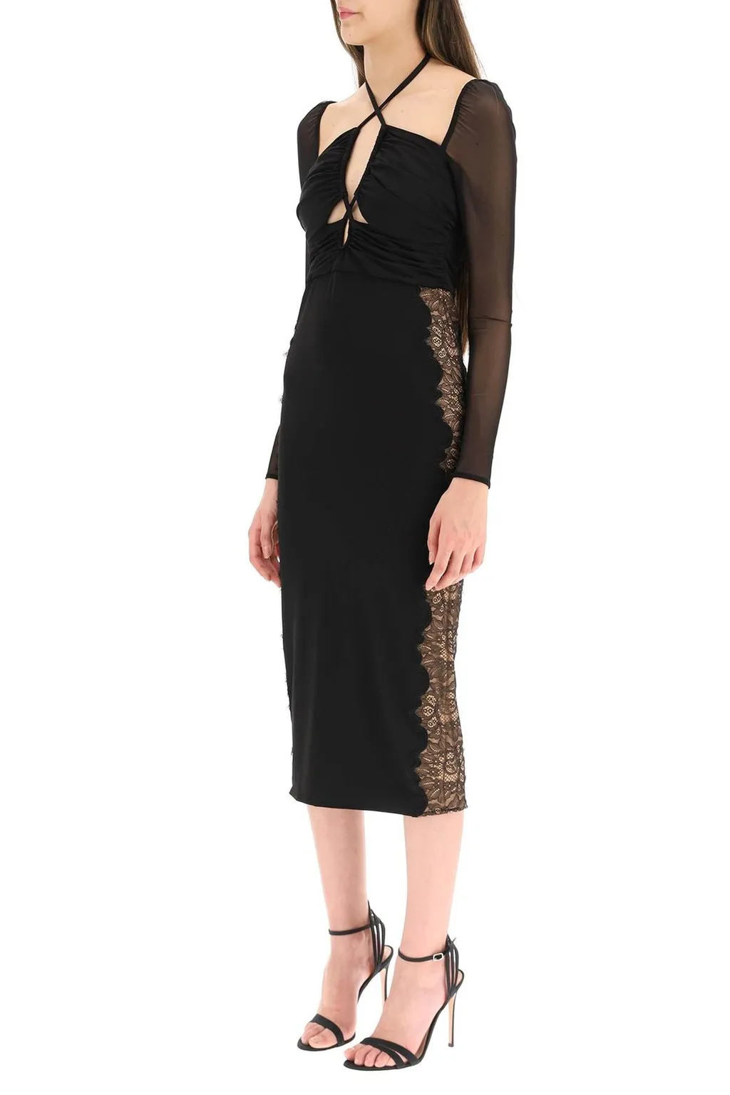 Self-Portrait Floral Lace-Trim Cut Out Detailed Midi Dress