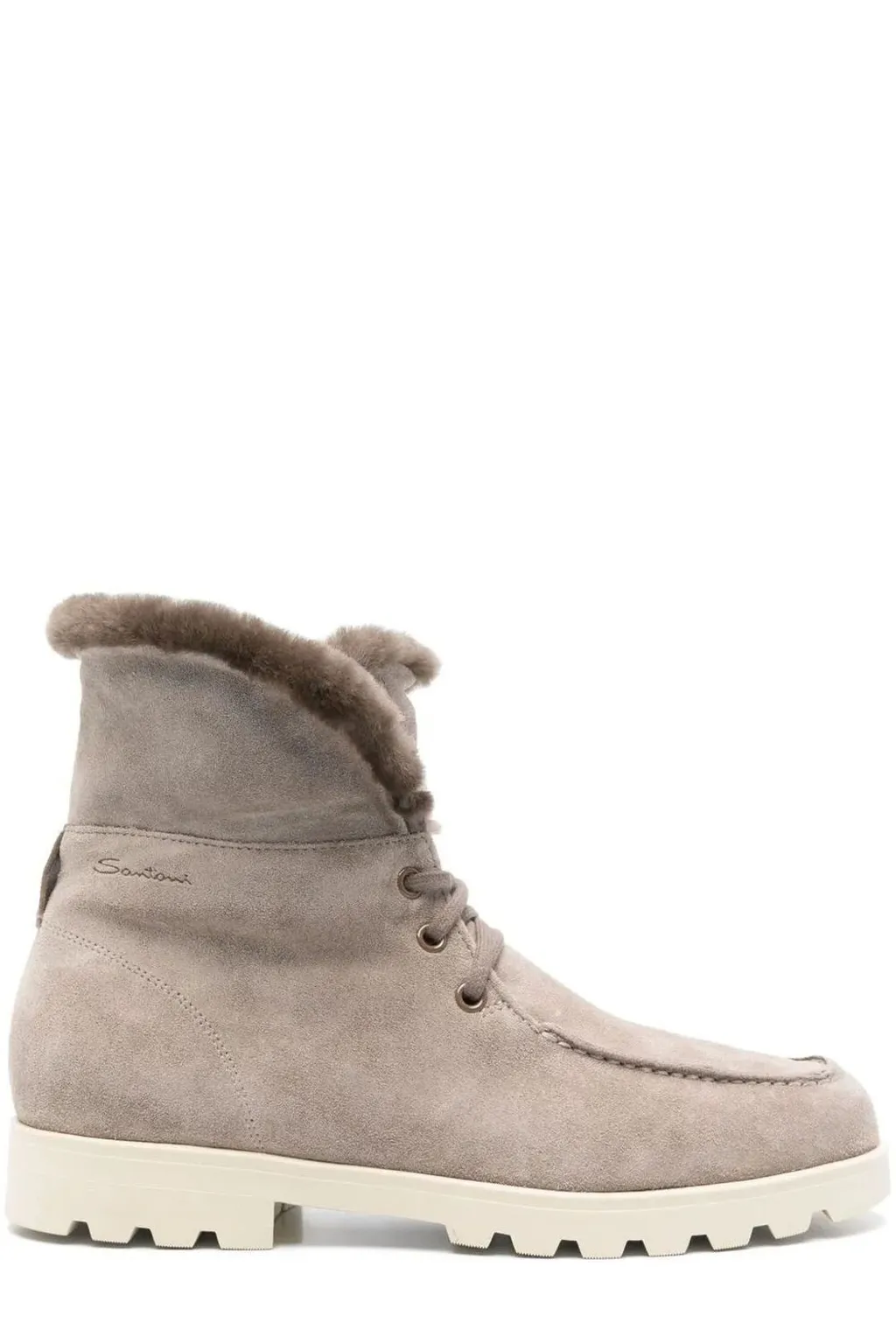 Santoni Fur-Trim Suede Desert Boots