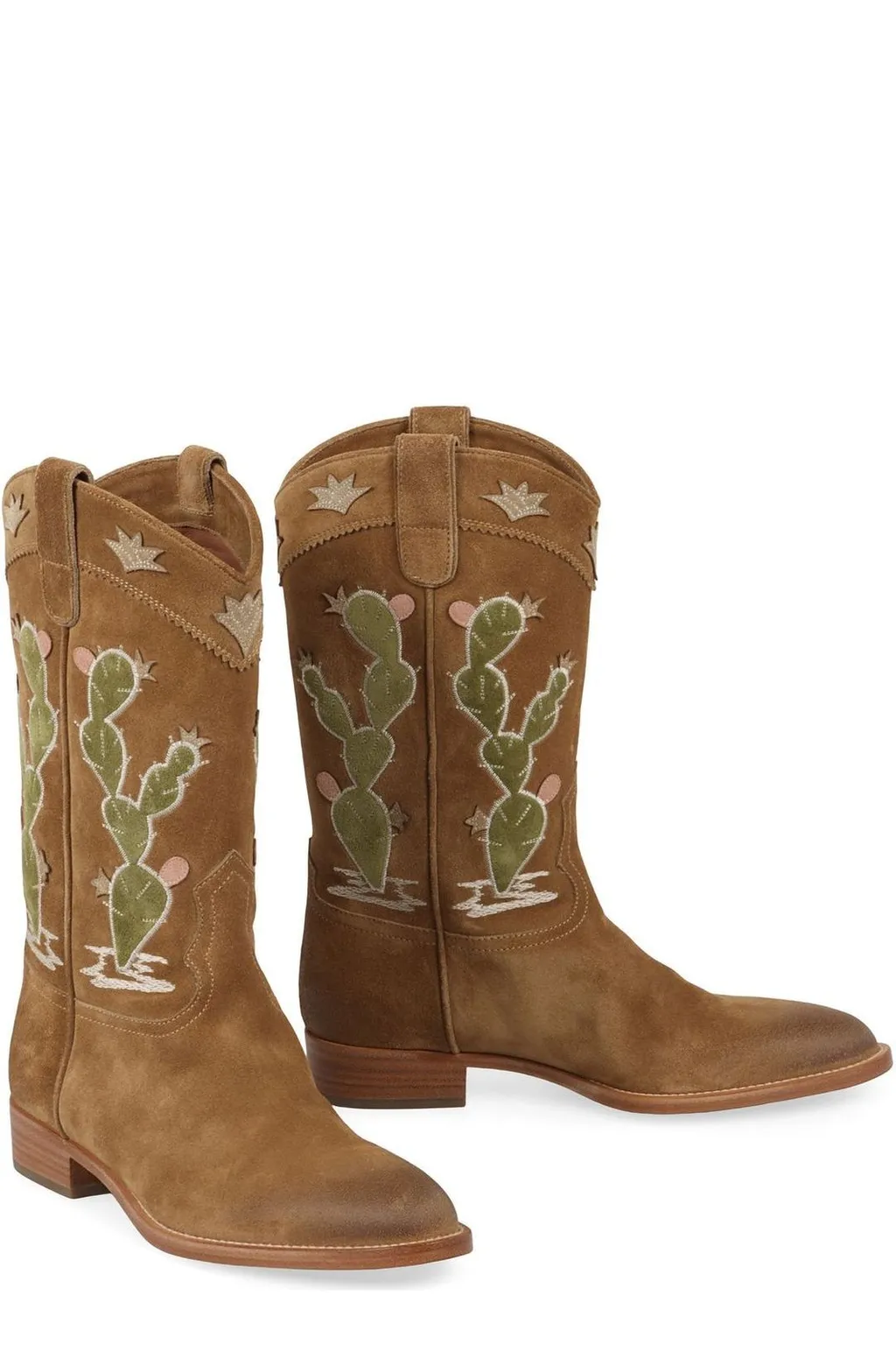 Sartore Cactus Embroidered Suede Cowboy Boots