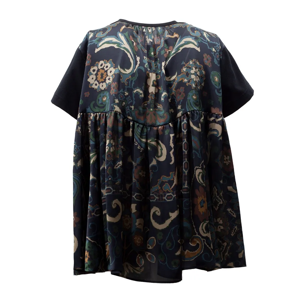 Sacai Floral Print Scoop Neck T-Shirt