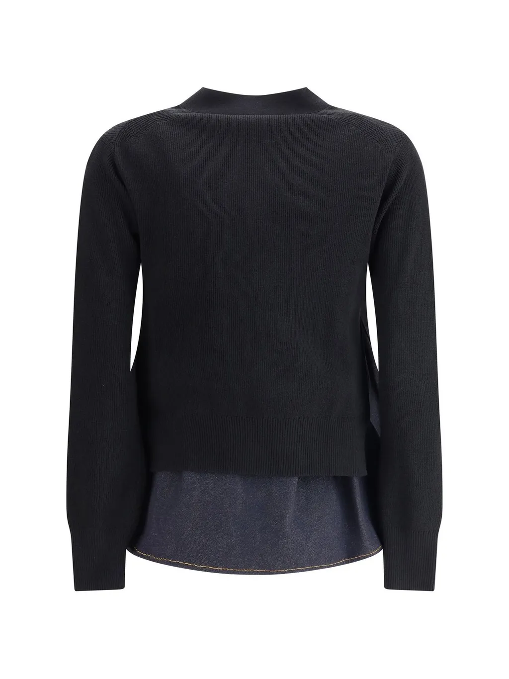 Sacai Denim-Panel Knitted Cardigan
