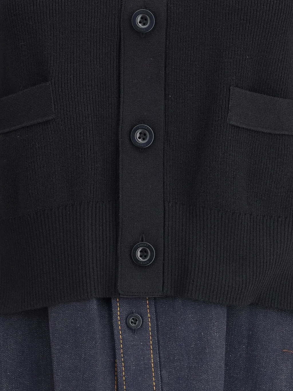Sacai Denim-Panel Knitted Cardigan