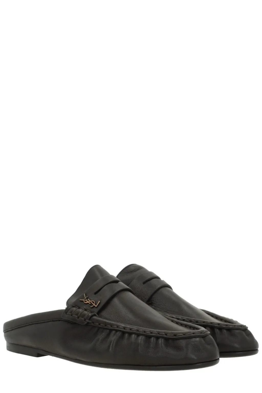 Saint Laurent Ruched Logo Plaque Mules