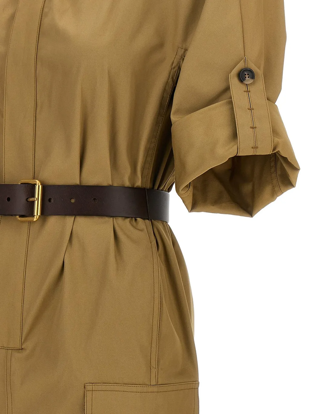 Saint Laurent Belted Short-Sleeved Midi Dress