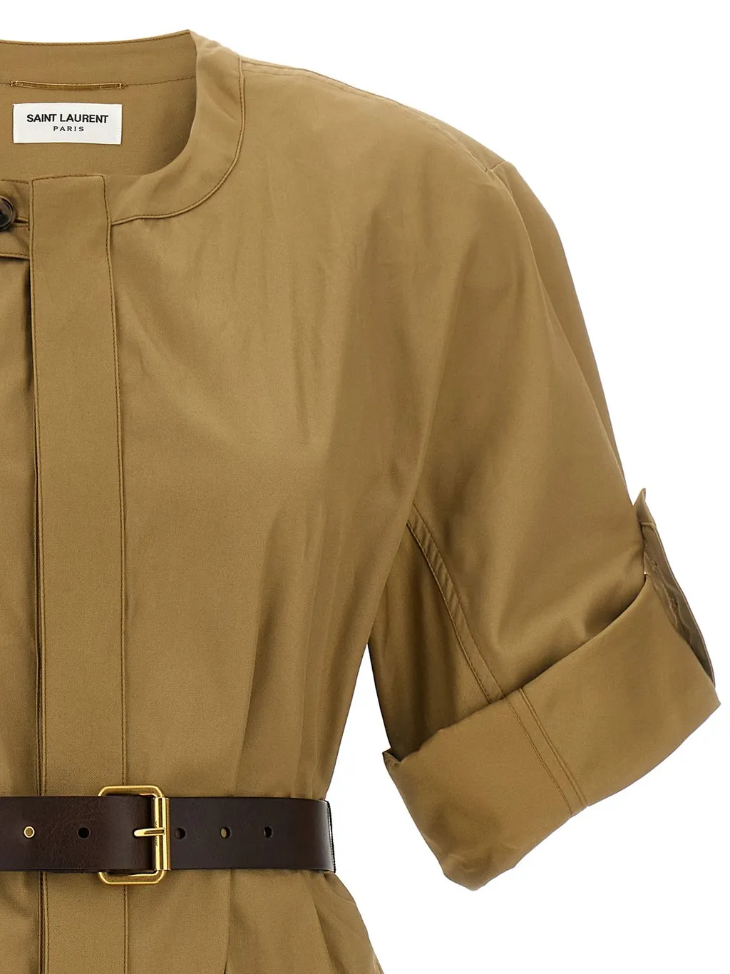 Saint Laurent Belted Short-Sleeved Midi Dress