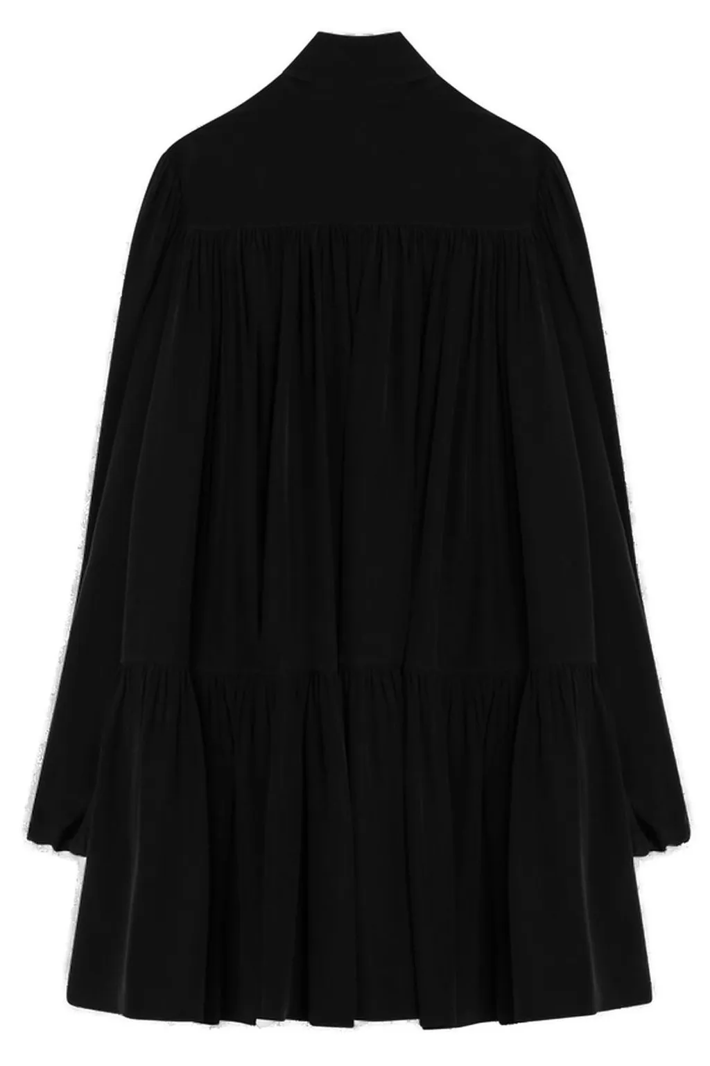 Saint Laurent LavalliÈRe Pleated Long-Sleeved Mini Dress