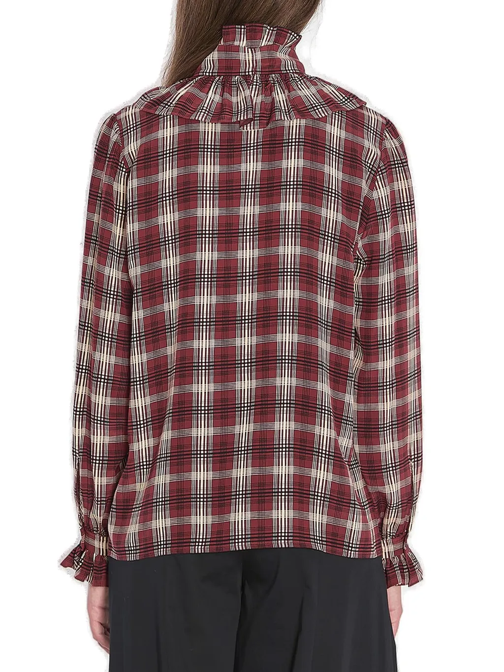 Saint Laurent Checkered Ruffle Detailed Shirt