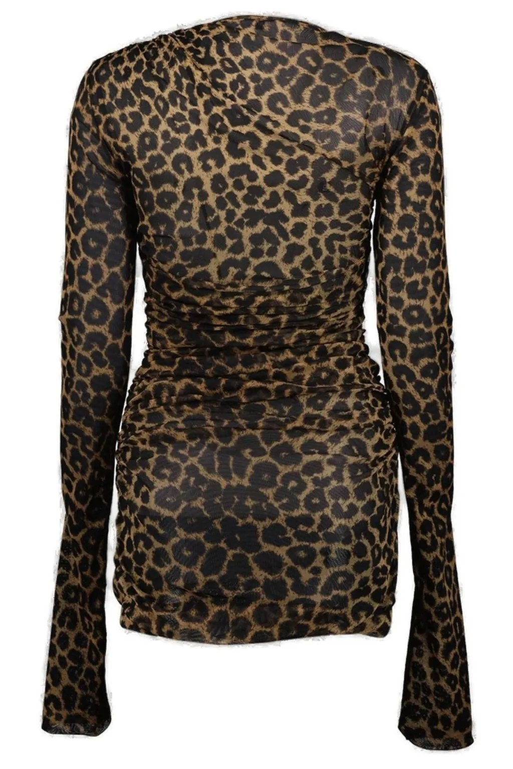 Saint Laurent Ruched Leopard Patterned Mini Dress
