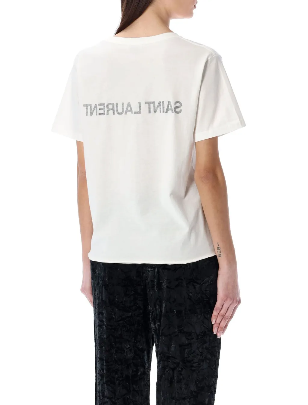 Saint Laurent Reverse Logo Printed Crewneck T-Shirt