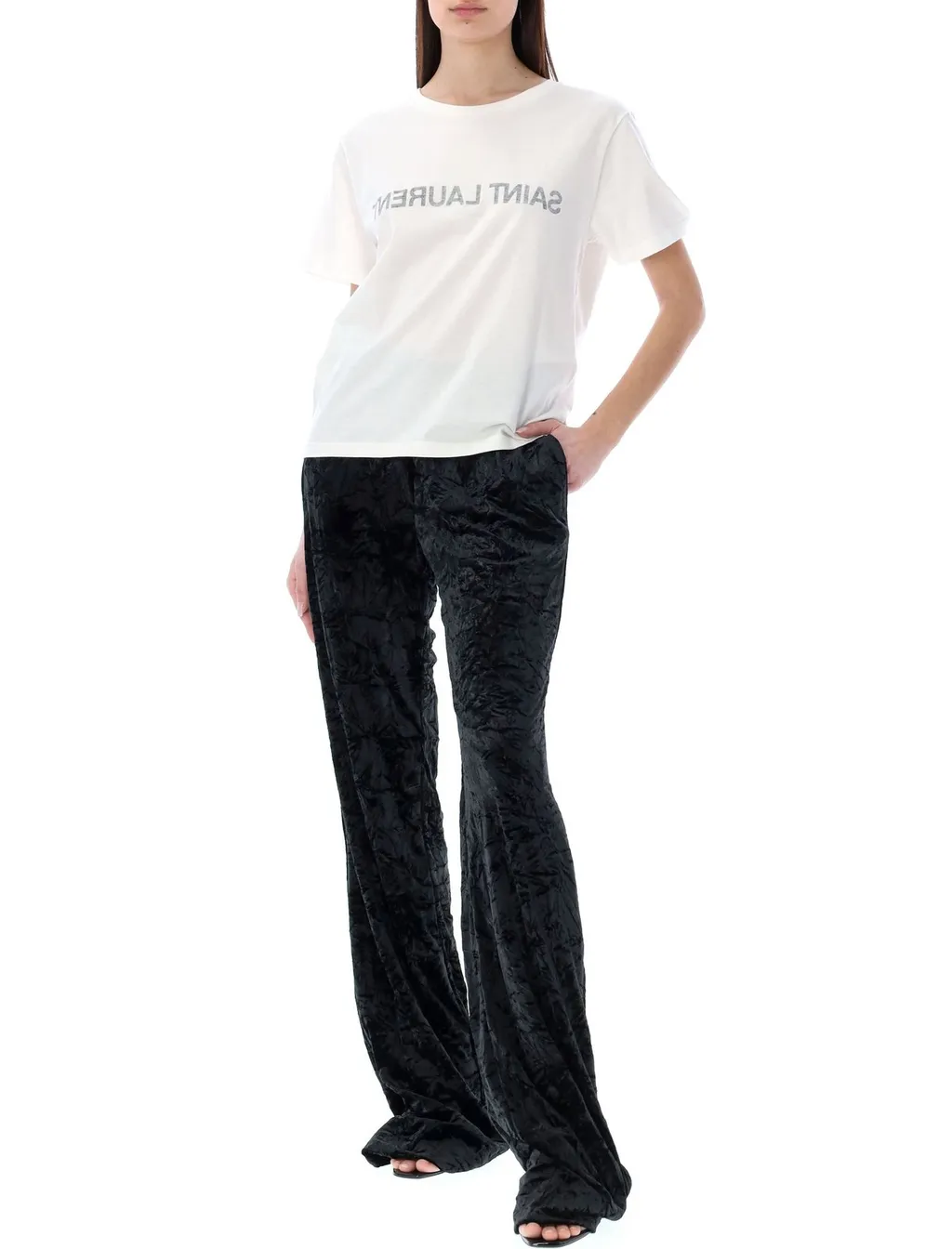 Saint Laurent Reverse Logo Printed Crewneck T-Shirt