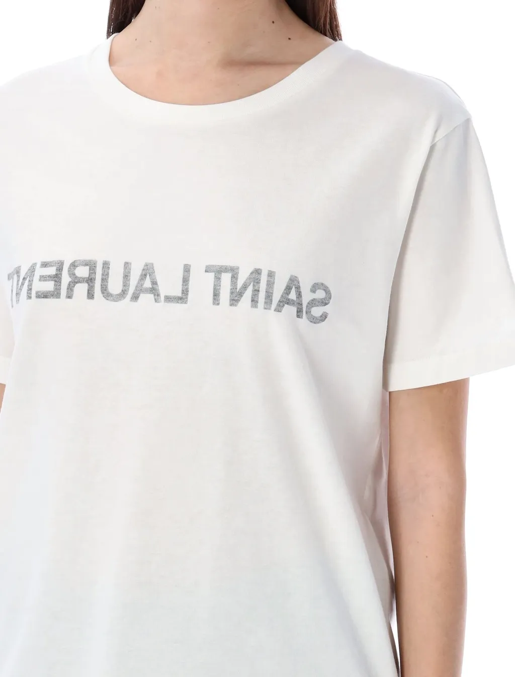 Saint Laurent Reverse Logo Printed Crewneck T-Shirt