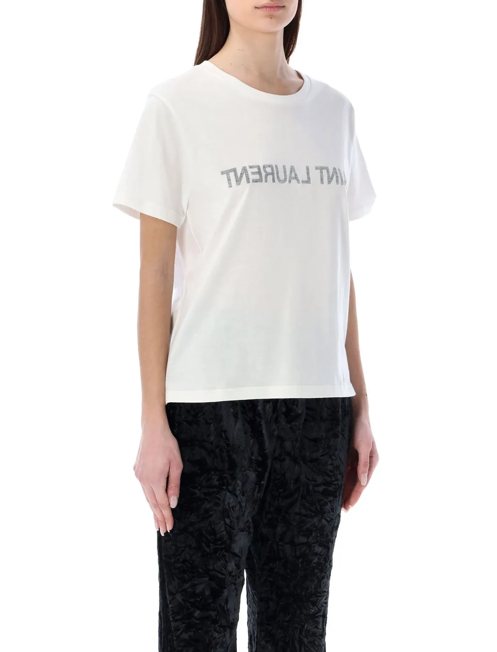 Saint Laurent Reverse Logo Printed Crewneck T-Shirt