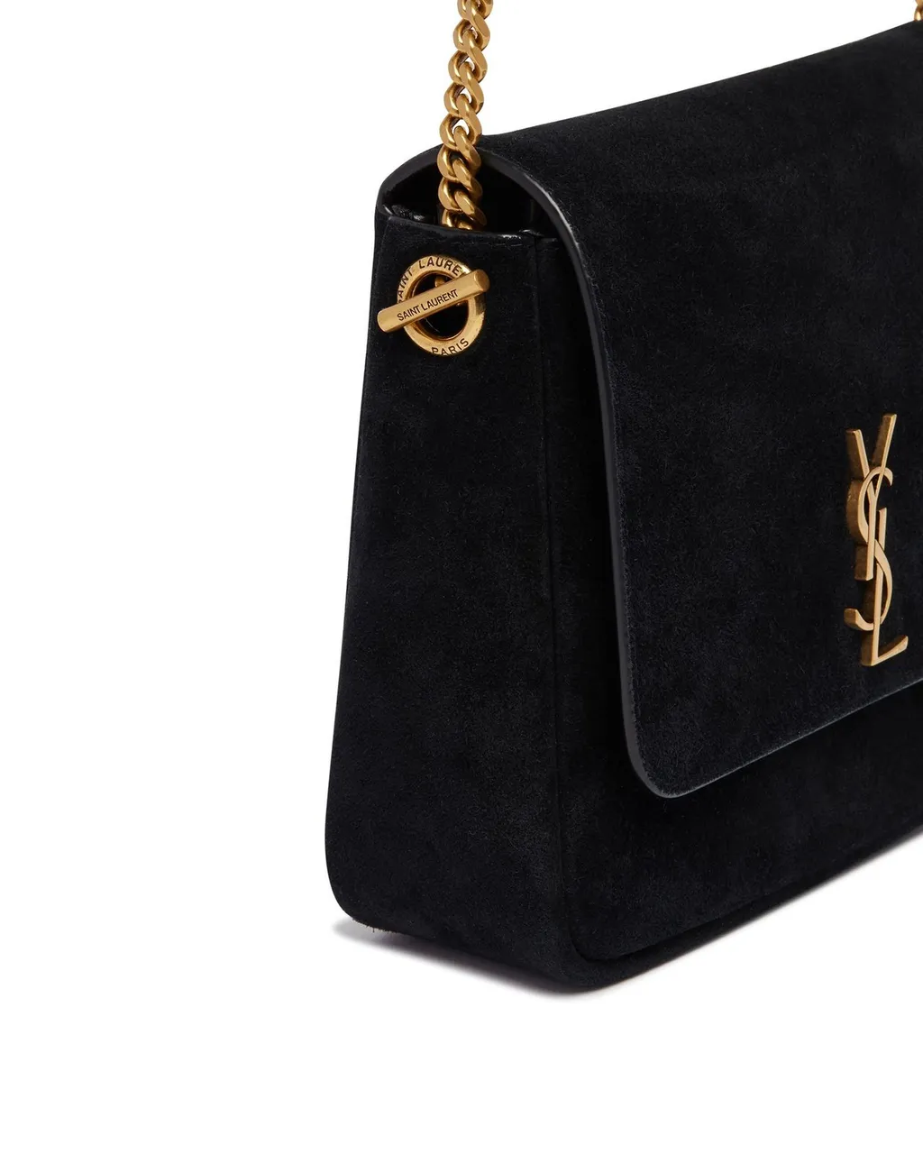 Saint Laurent Logo Plaque Foldover Top Shoulder Bag