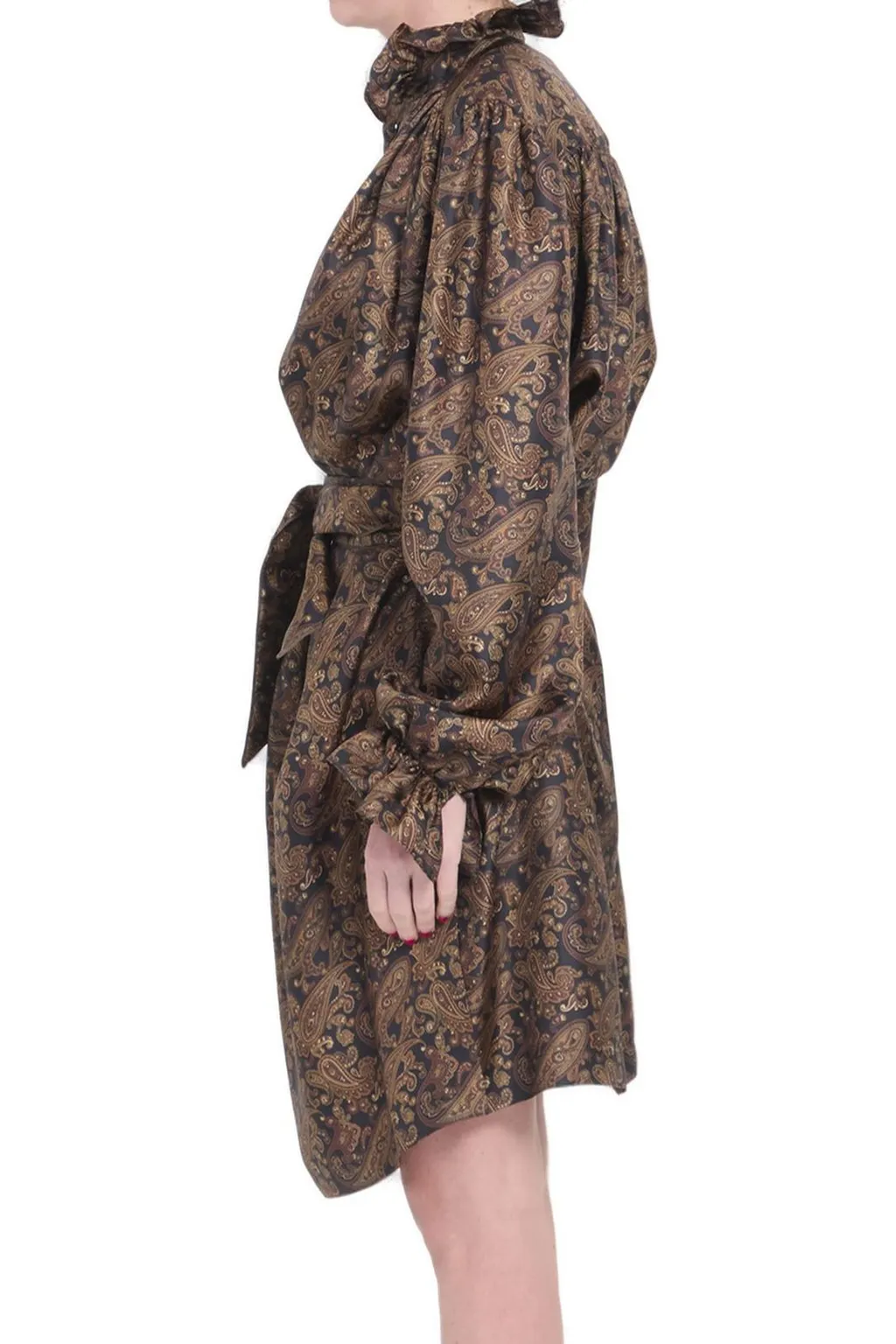 Saint Laurent Paisley Belted Long-Sleeved Dress
