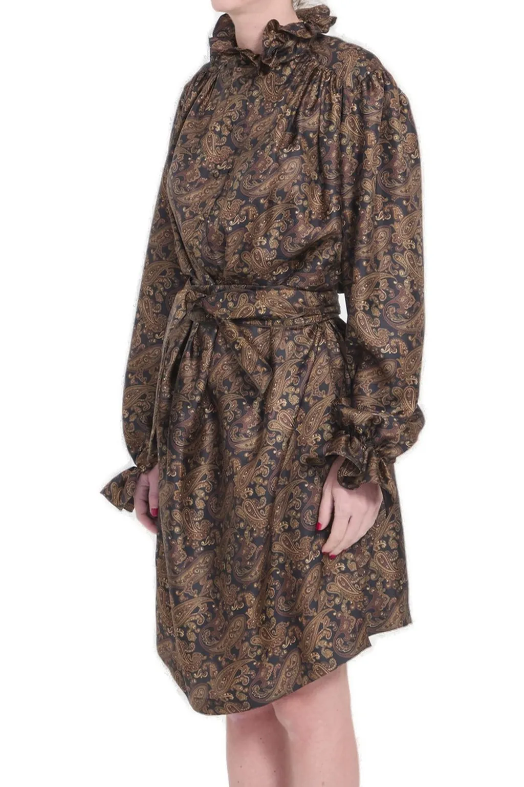 Saint Laurent Paisley Belted Long-Sleeved Dress