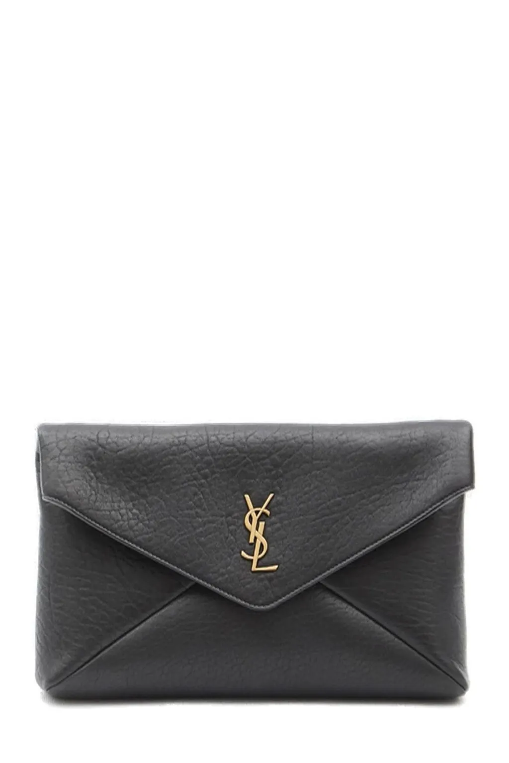 Saint Laurent Logo Plaque Foldover Top Clutch Bag