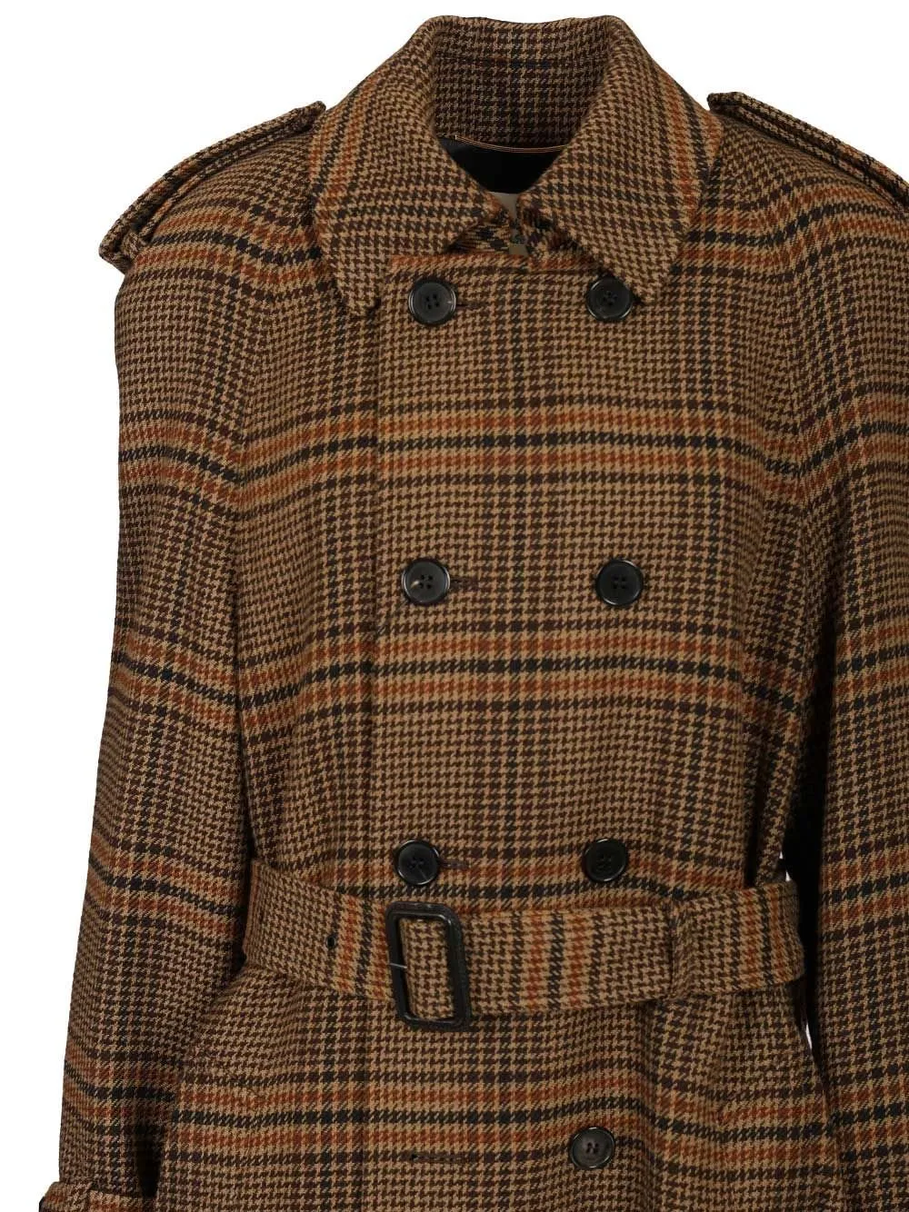 Saint Laurent Checked Double-Breasted Belted Coat