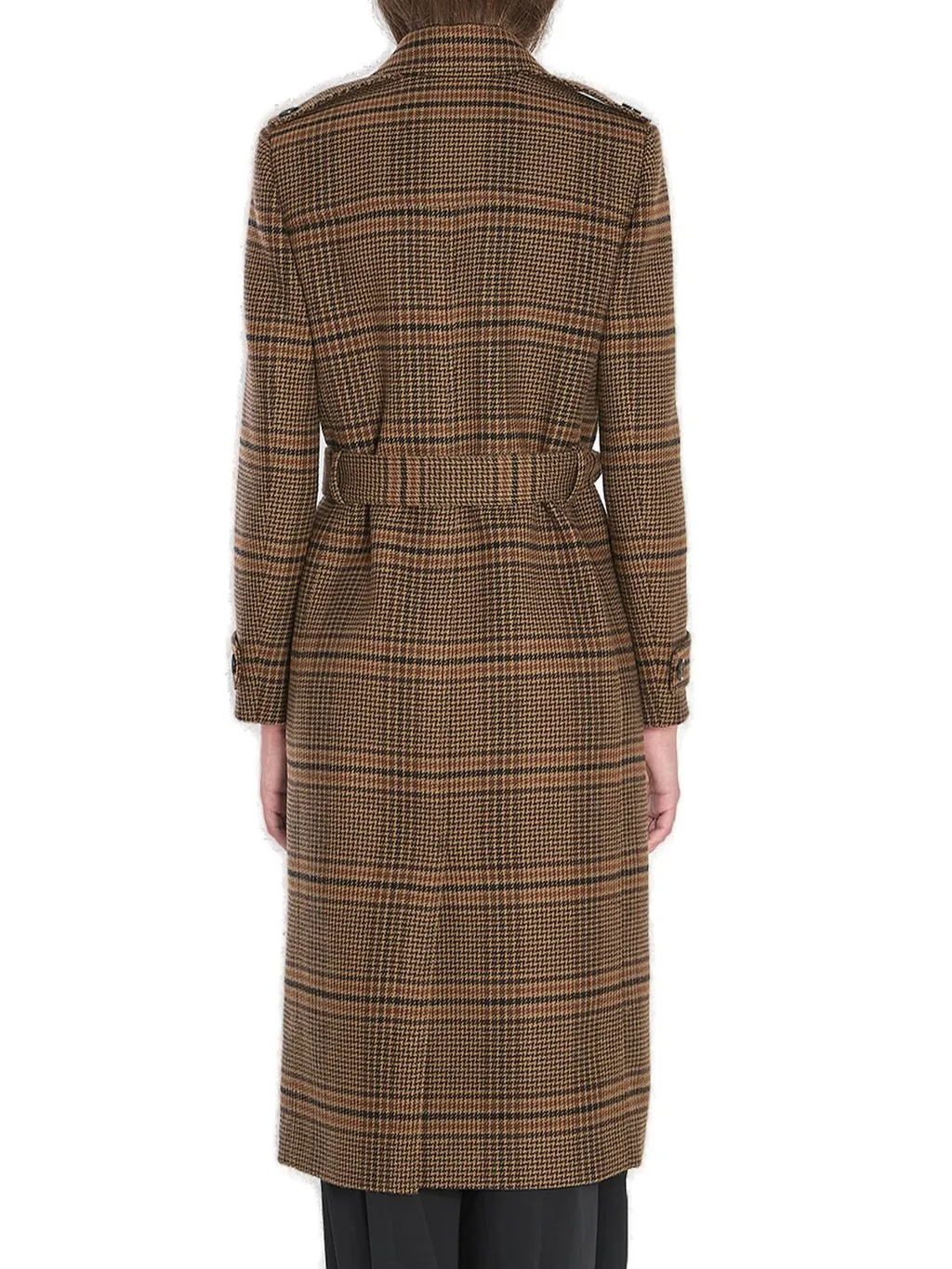 Saint Laurent Prince Of Wales Belted Long Coat