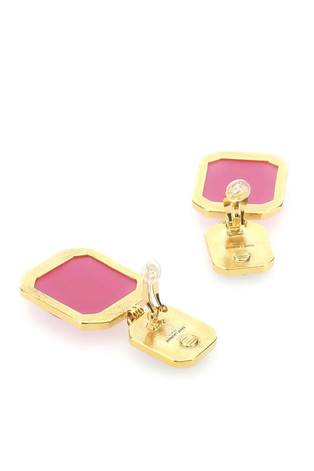 Saint Laurent Octagon Logo Engraved Earrings
