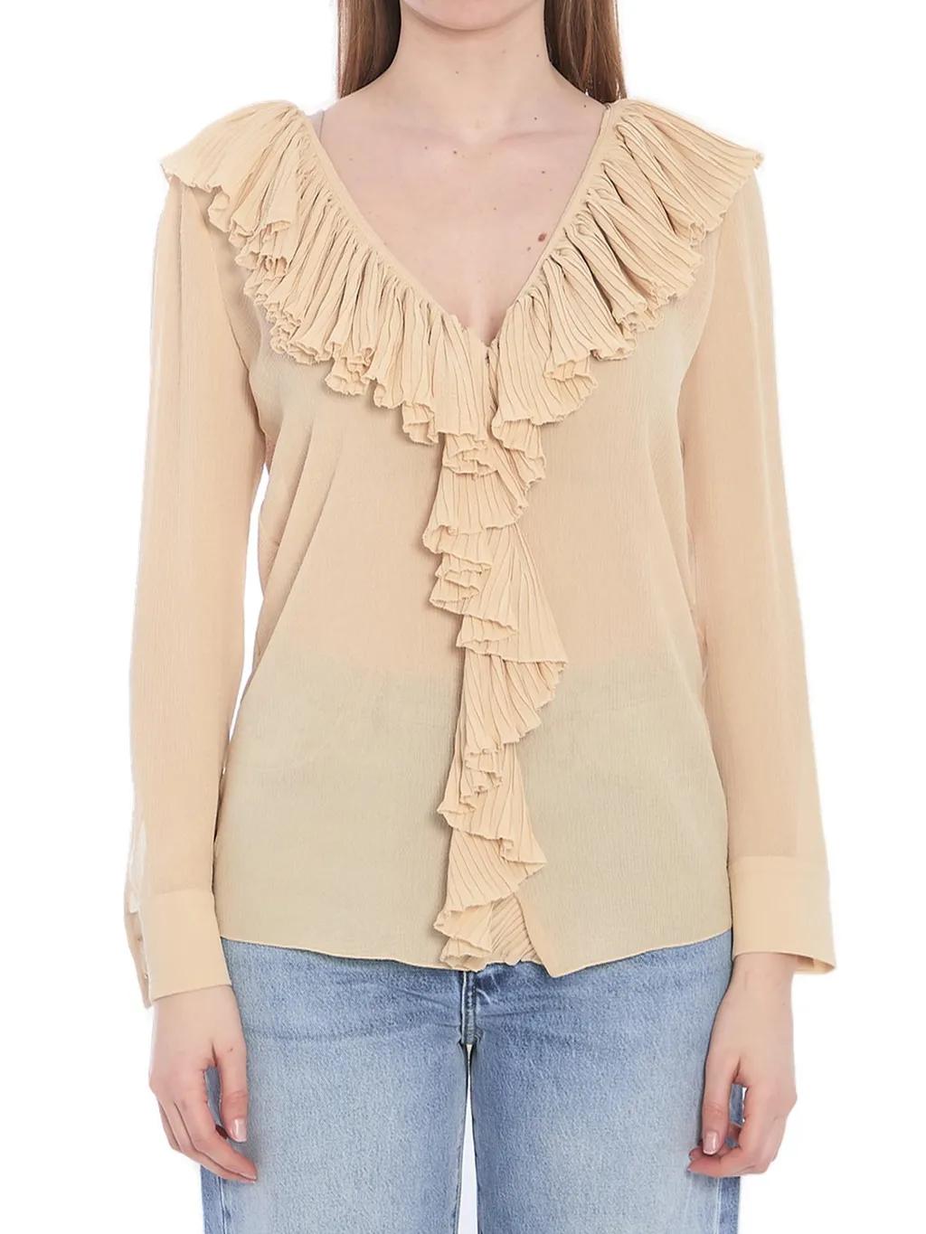 Saint Laurent Ruffled V-Neck Blouse