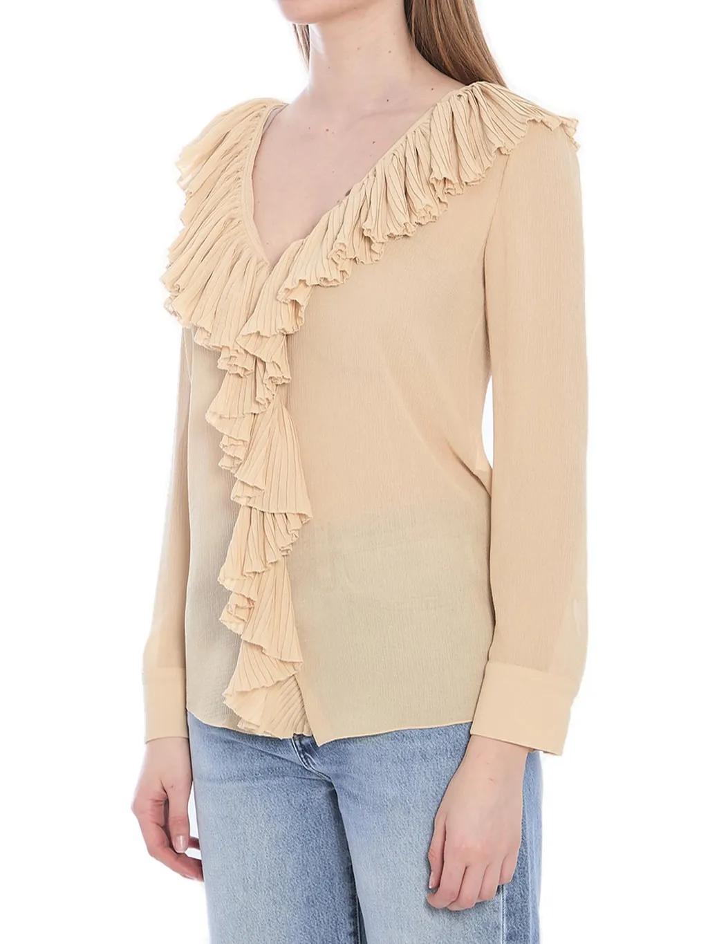 Saint Laurent Ruffled V-Neck Blouse