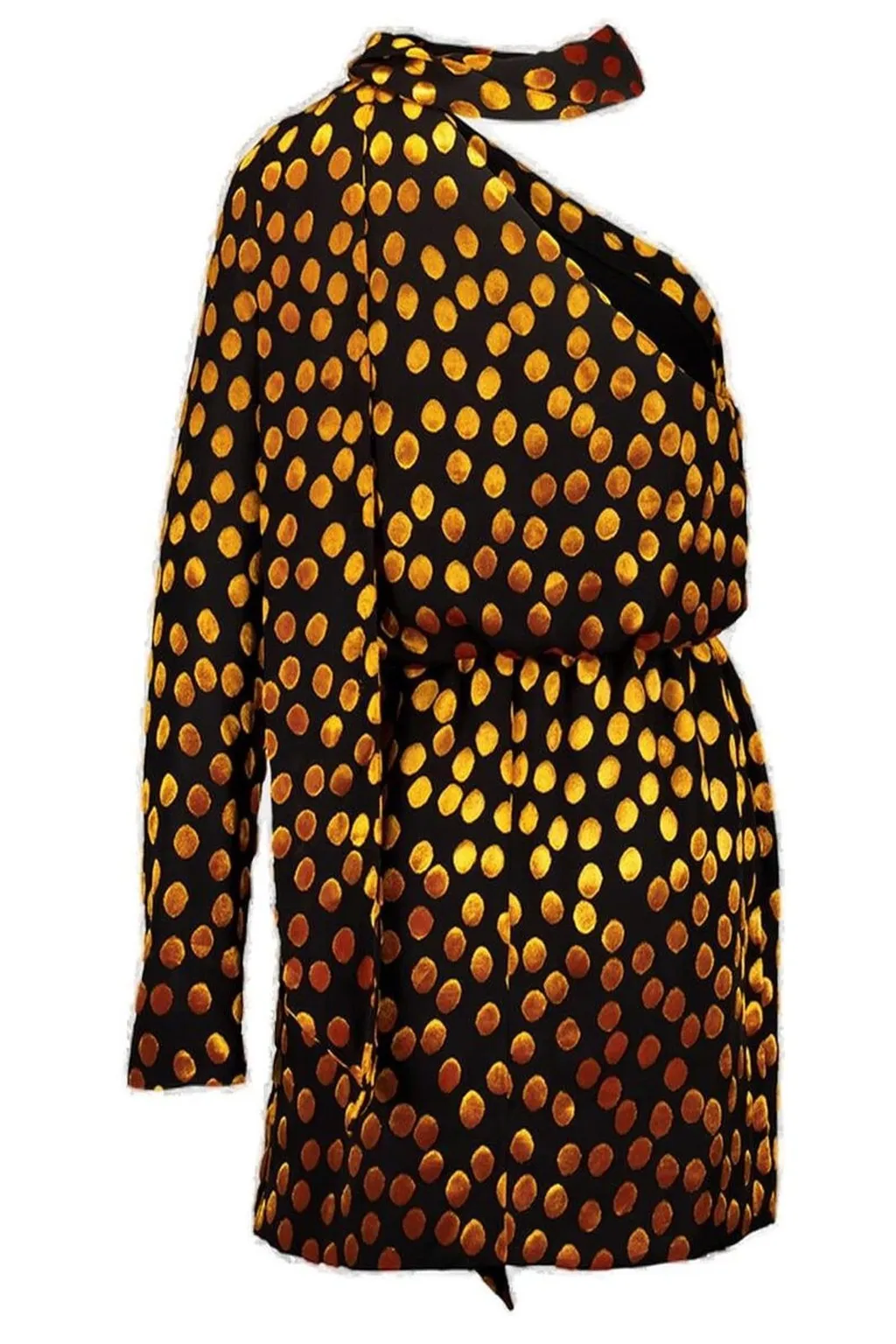 Saint Laurent One-Shoulder Velvet Dotted Dress