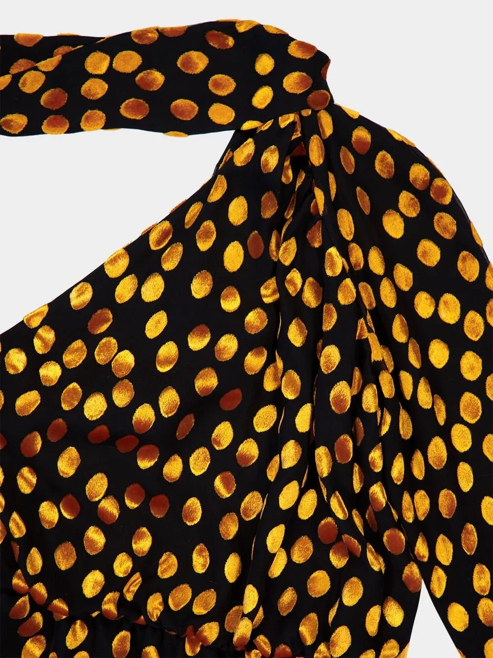 Saint Laurent One-Shoulder Velvet Dotted Dress