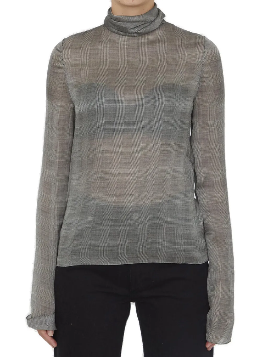 Saint Laurent Tartan Sheer Top
