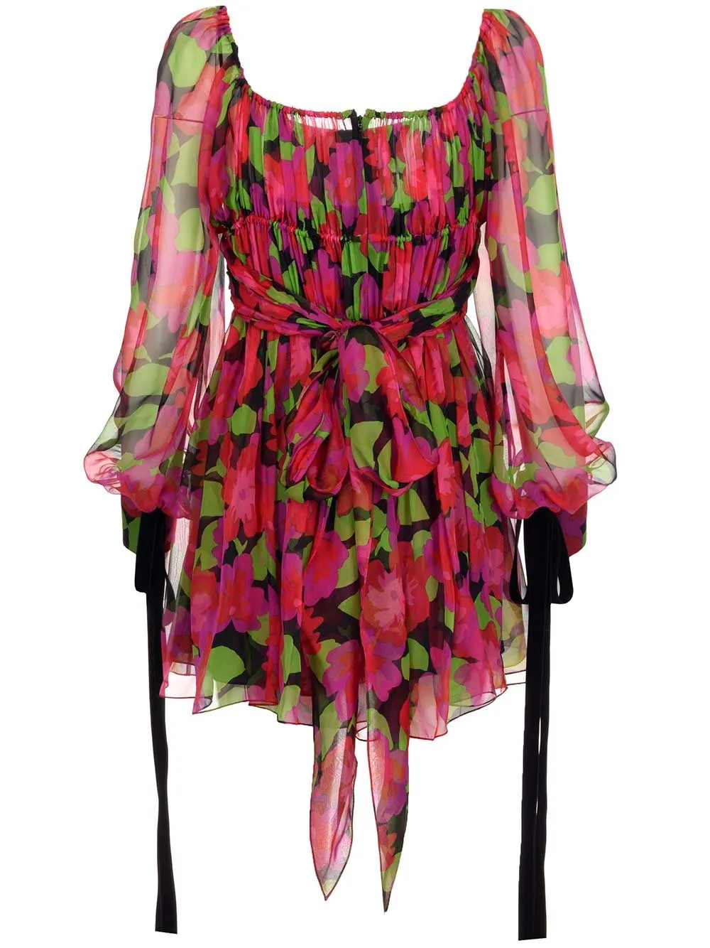 Saint Laurent Floral Printed Long-Sleeved Dress