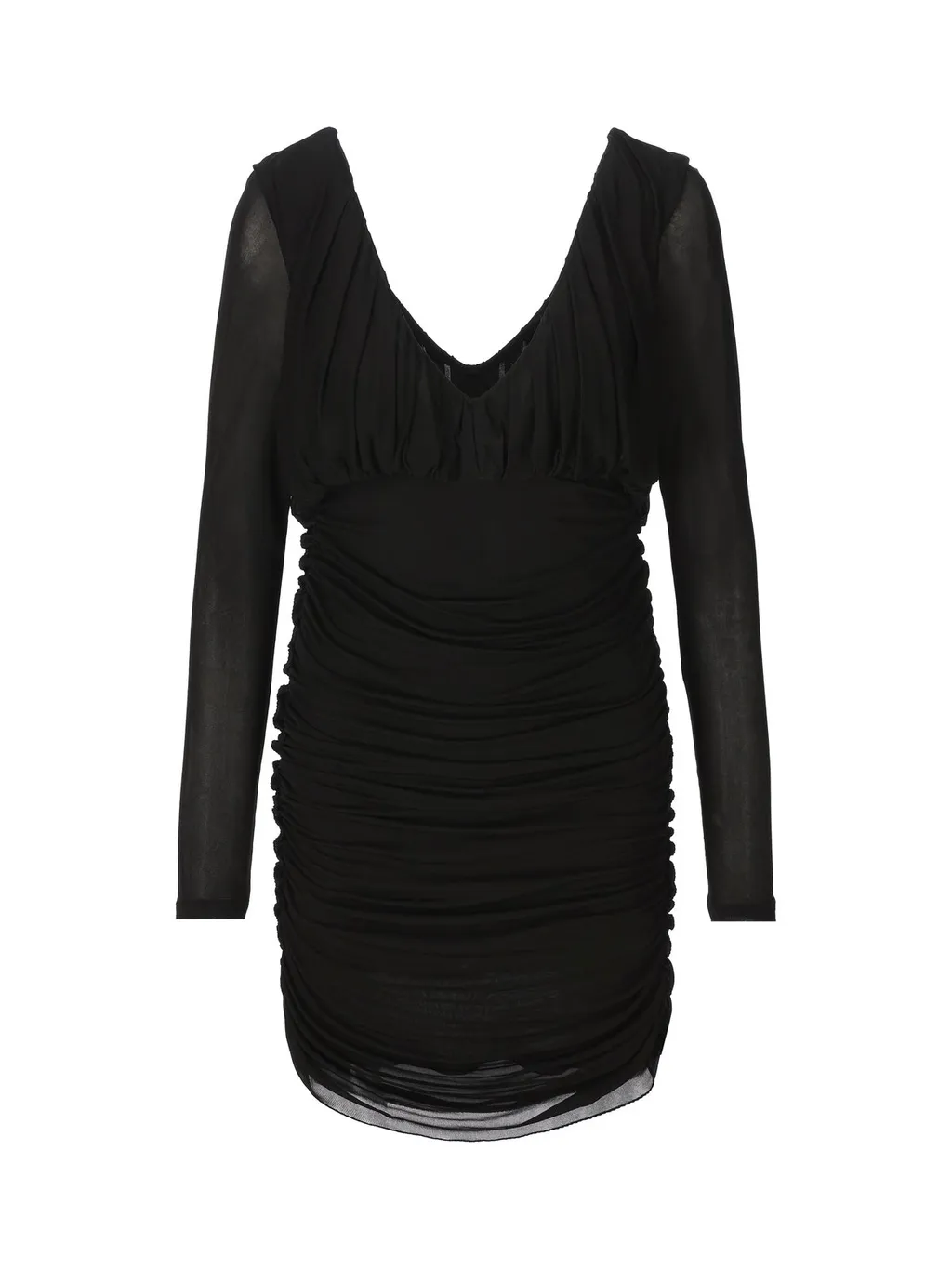 Saint Laurent V-Neck Draped Long-Sleeved Dress