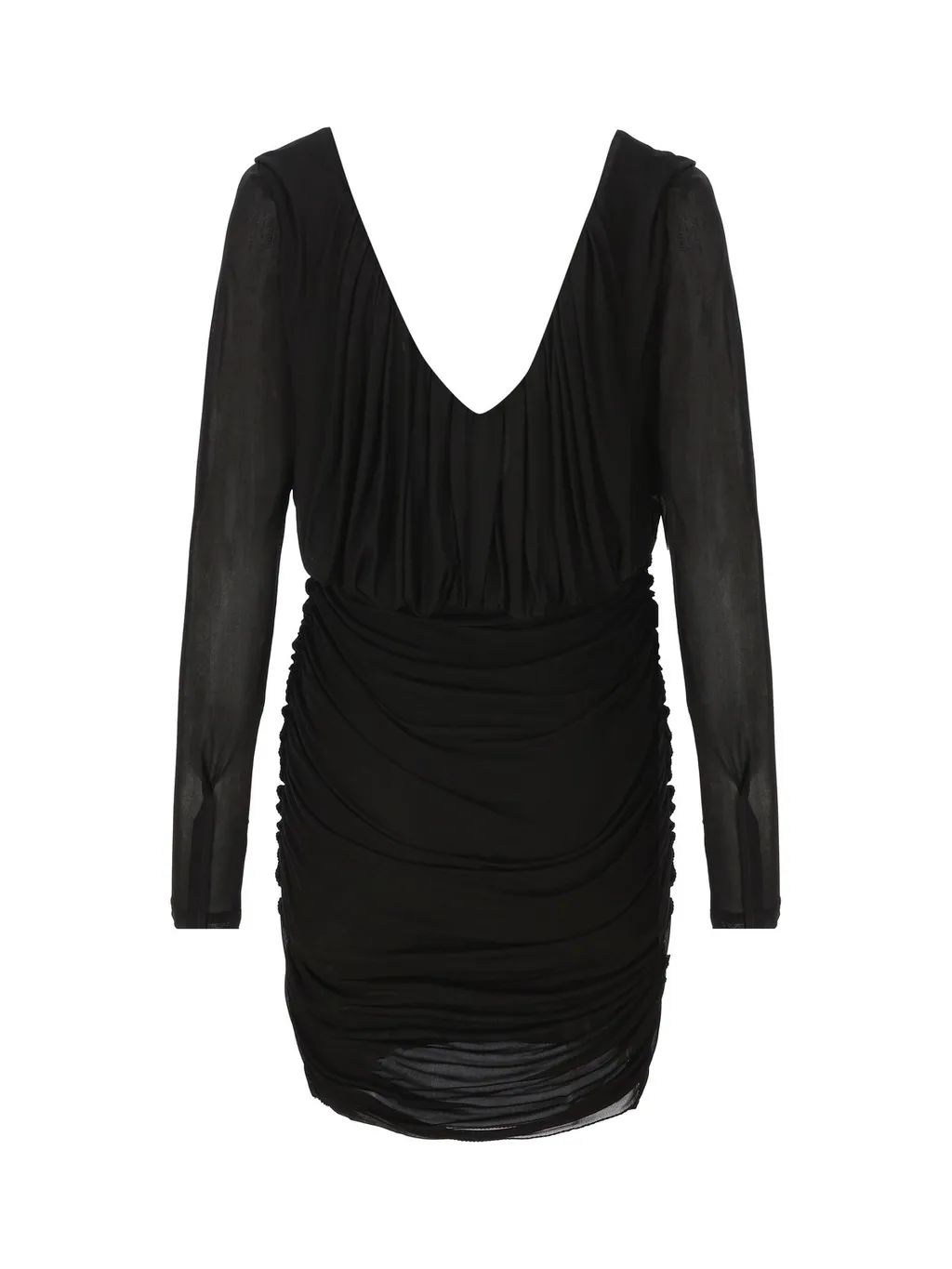 Saint Laurent V-Neck Draped Long-Sleeved Dress