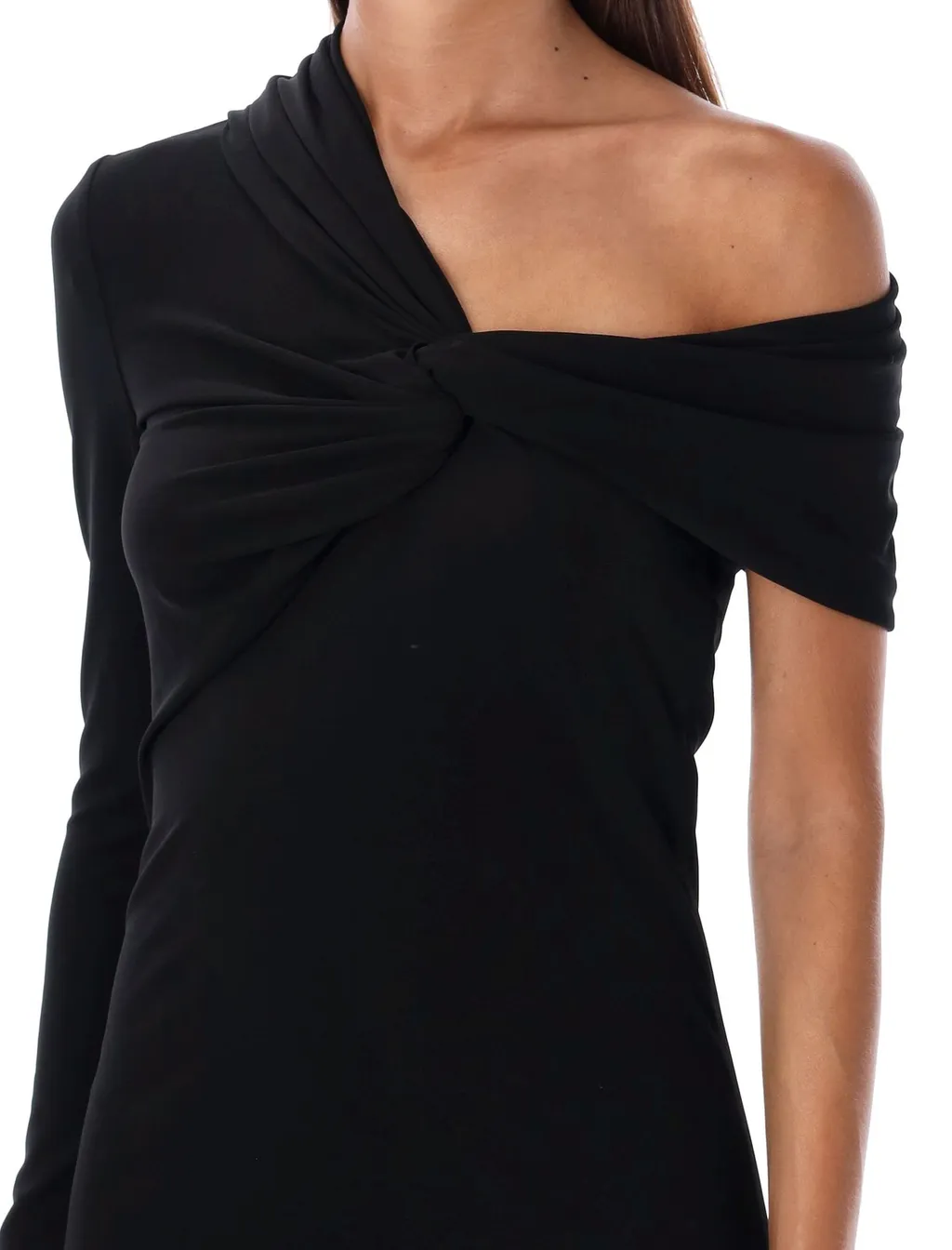 Saint Laurent Ruched One-Sleeved Mini Dress