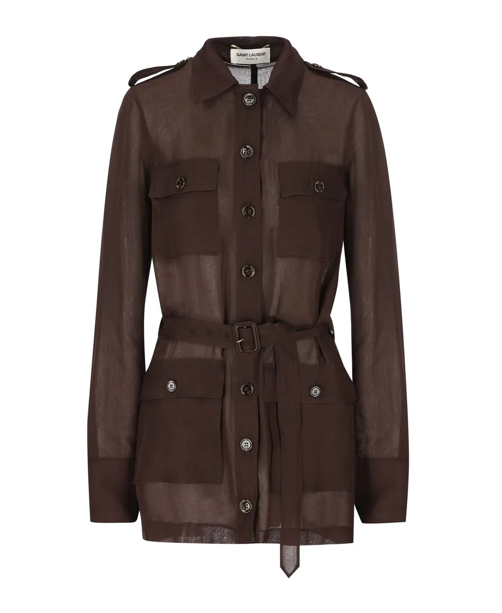 Saint Laurent Saharienne Belted Long-Sleeved Dress