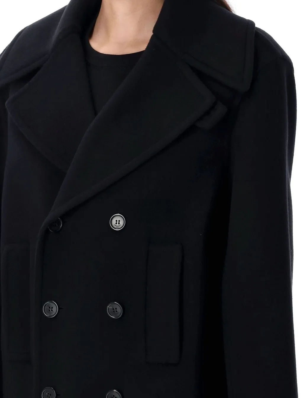 Saint Laurent Double-Breasted Long-Sleeved Peacoat