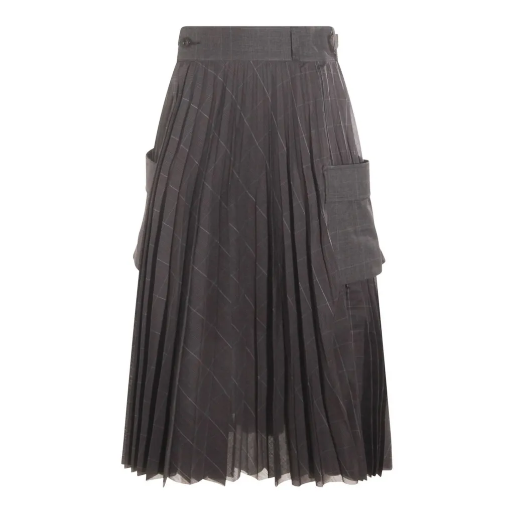Sacai Glen Pleated Pocket Detailed Midi Skirt