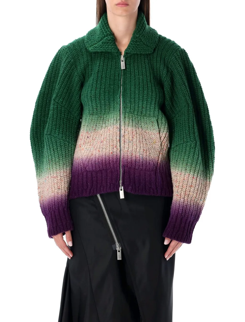 Sacai Gradient Pattern Knitted Bomber Cardigan