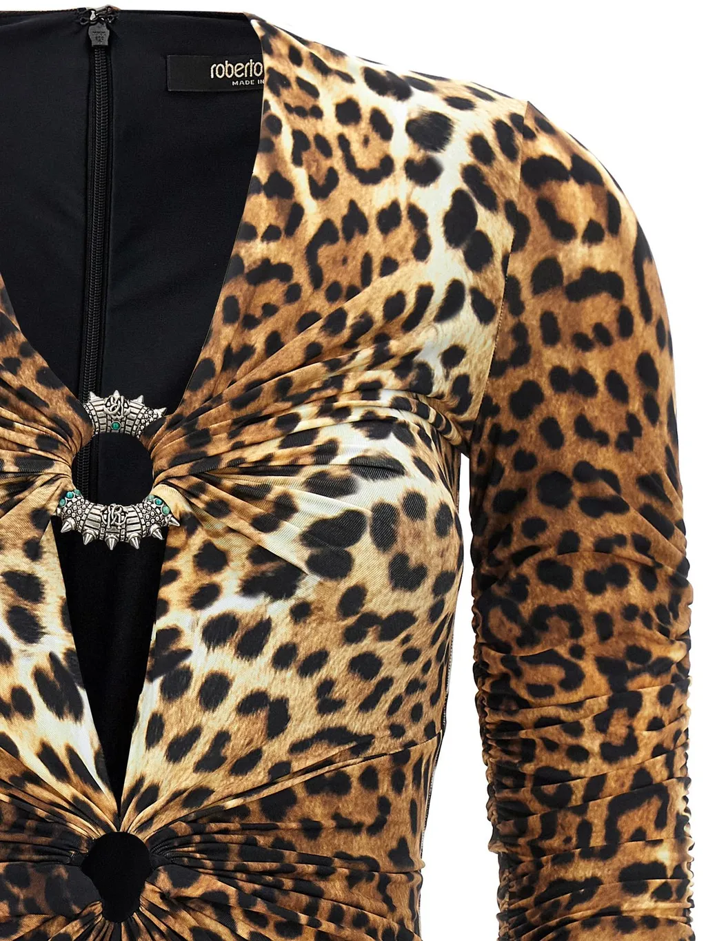 Roberto Cavalli Leopard-Printed Cut-Out Mini Dress