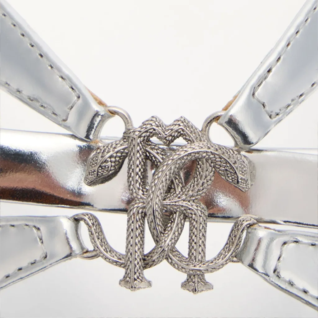 Roberto Cavalli Mirror Snake Slider Sandals