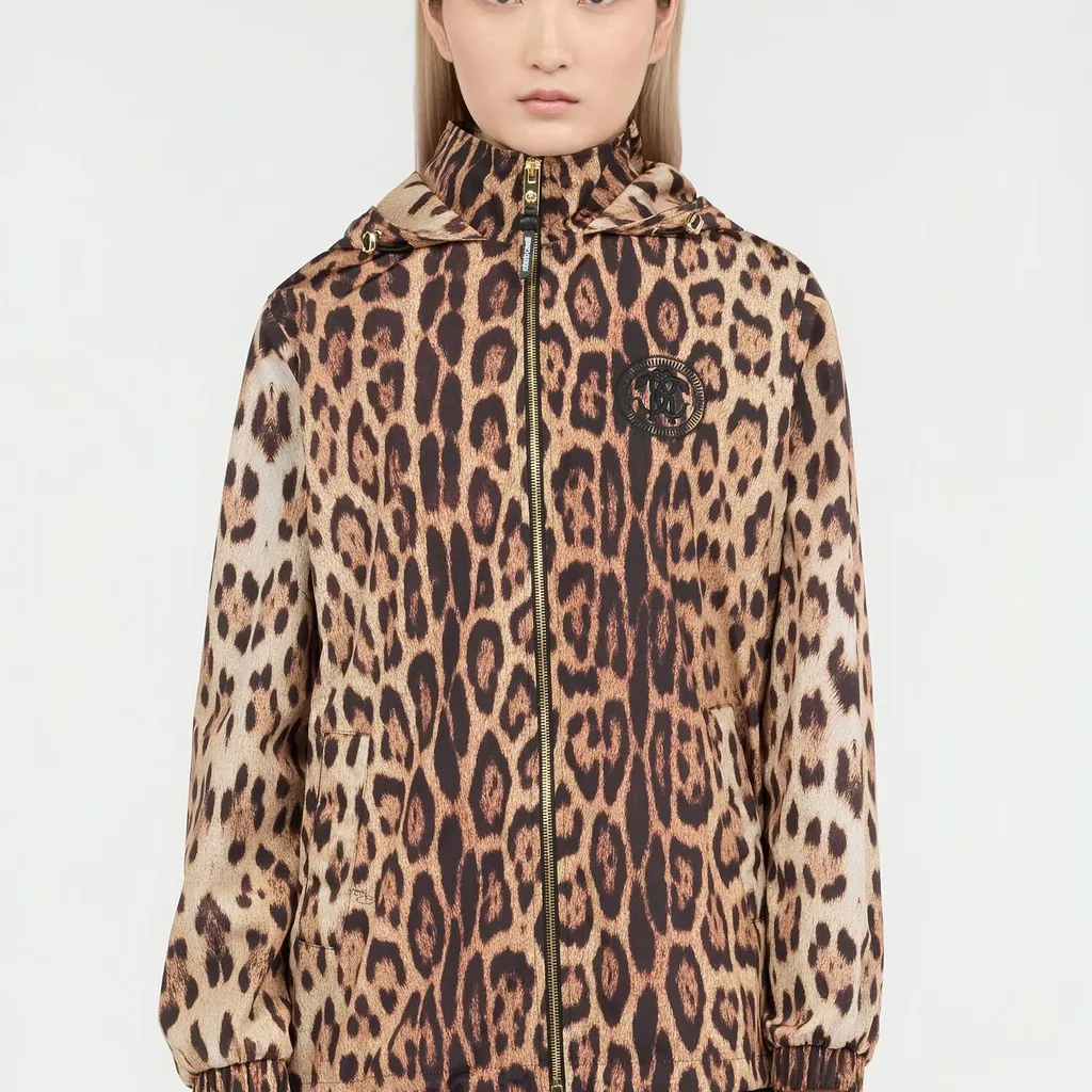 Roberto Cavalli Hooded Leopard Print Jacket