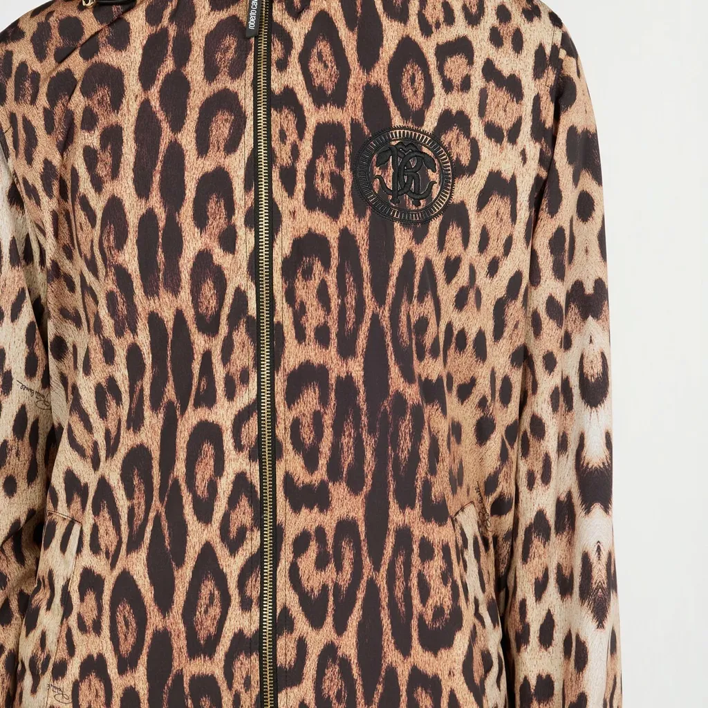 Roberto Cavalli Hooded Leopard Print Jacket