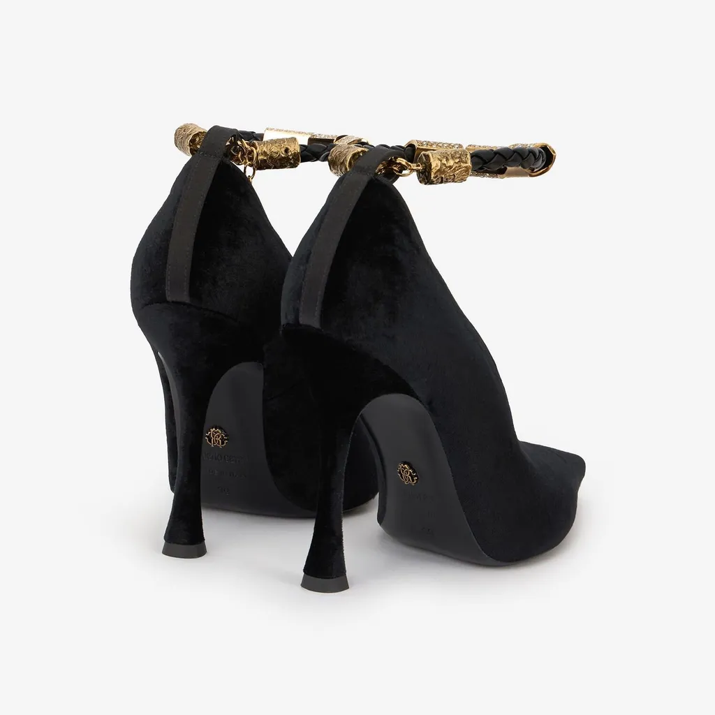 Roberto Cavalli Velvet Jewel-Anklet Pumps