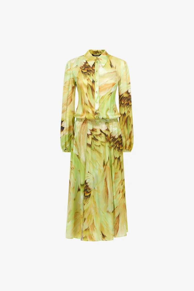 Roberto Cavalli Plumange Print Midi Dress